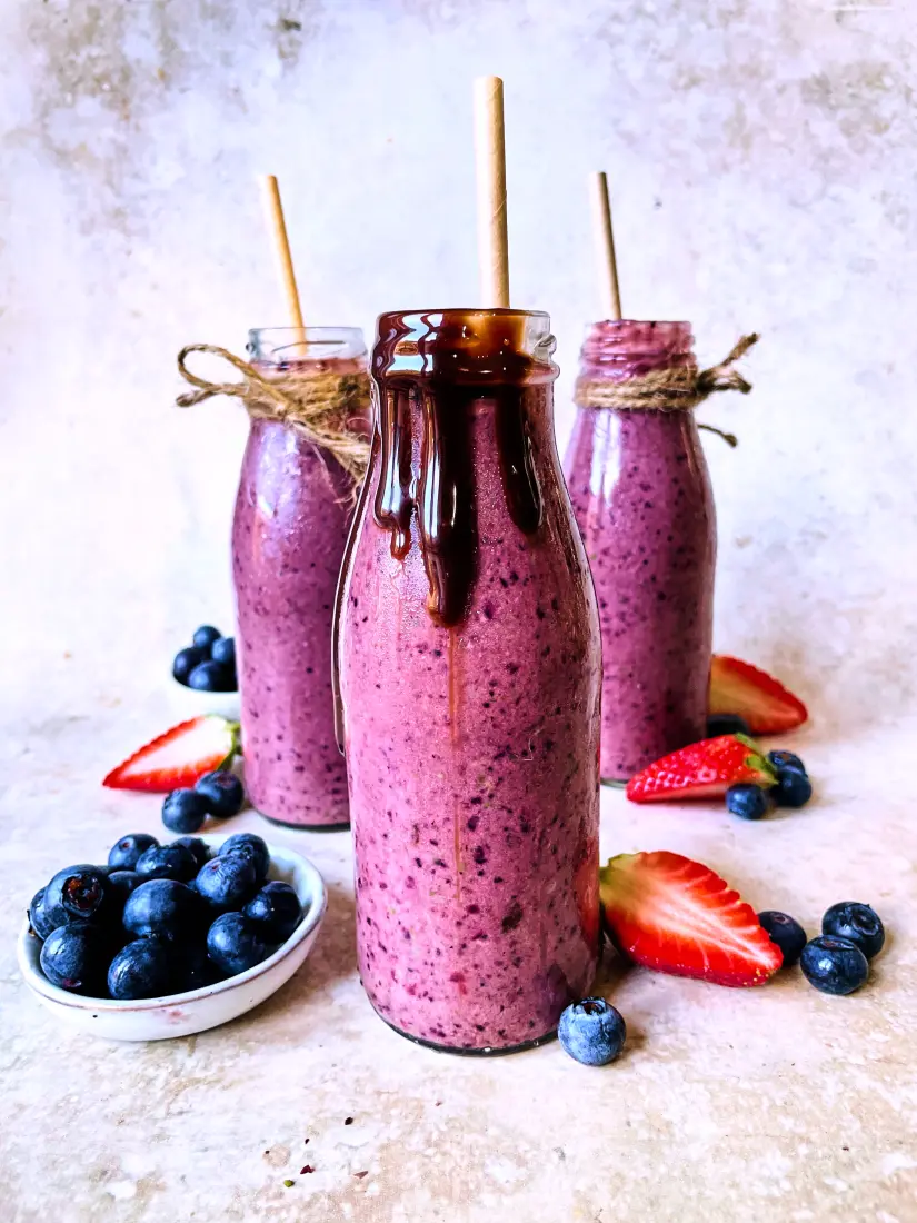 chocolate brownie smoothie with berry burst high protein