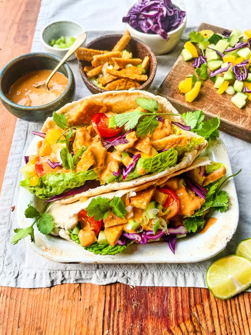 tempeh pitta with spicy peanut sauce high protein